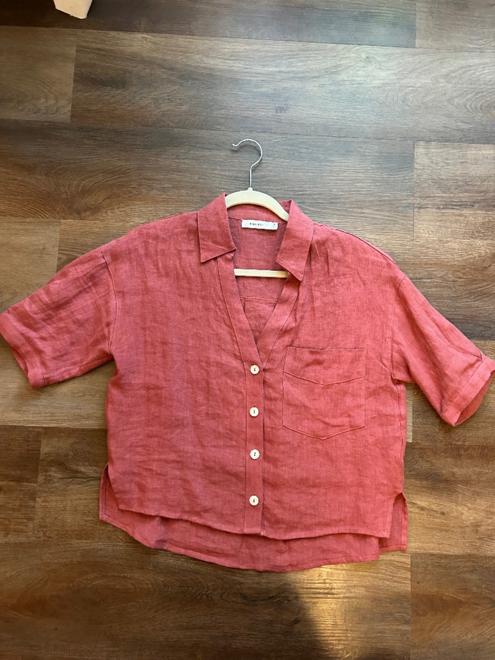 Mod Ref 100% Linen Button Front Shirt Size Small Dusty Rose